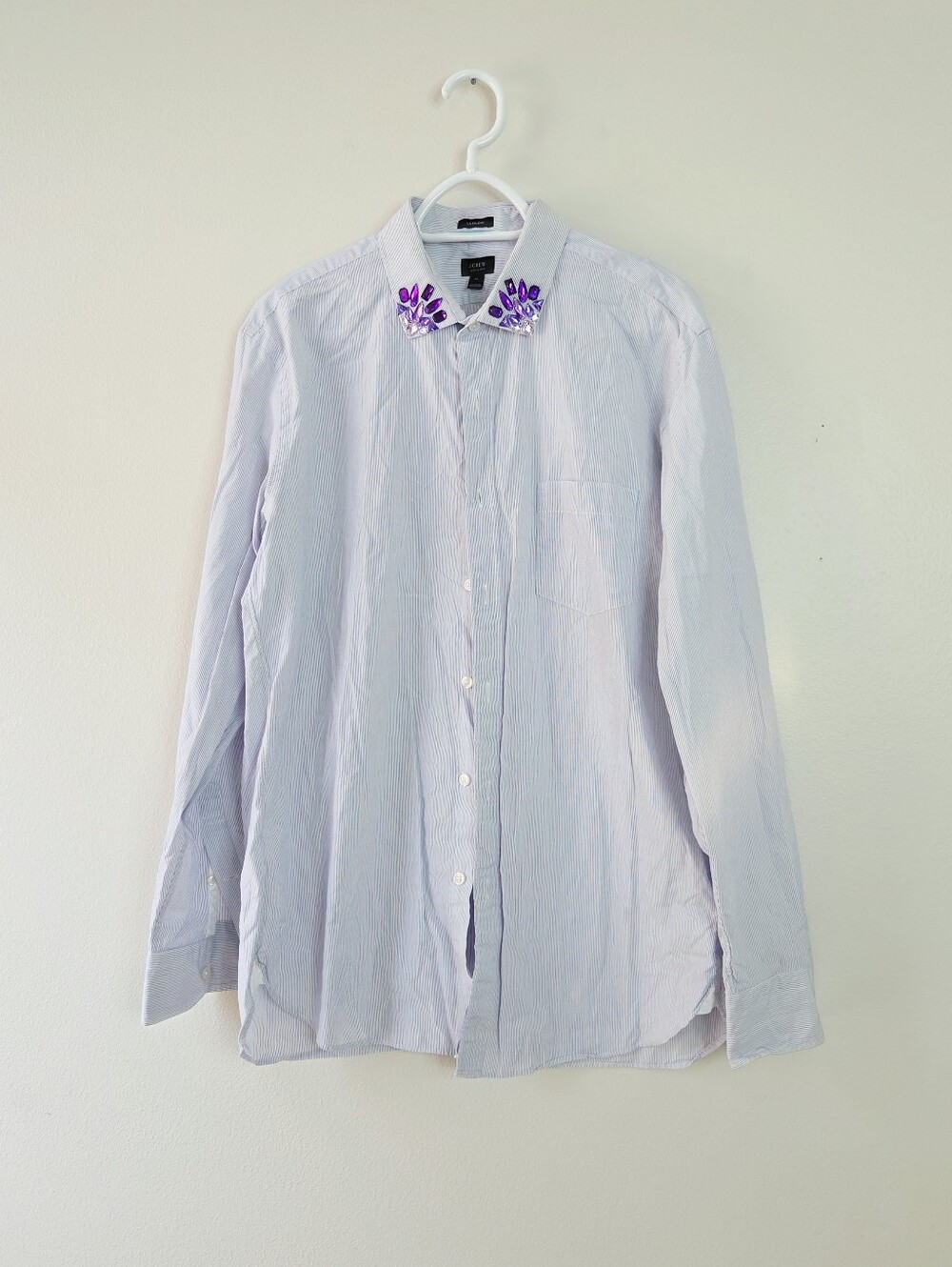 J Crew Ludlow Fit Jeweled Pinstriped Shirt Size XL